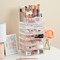 Chloe Stackable Clear Makeup Holder with Double Organizer Drawer Set - Ideal for Organizing Cosmetics and Beauty Supplies, Made in the USA